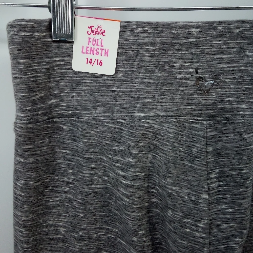 NWT Justice Full Length Gray Marled Leggings 14 16 Casual Athleasure